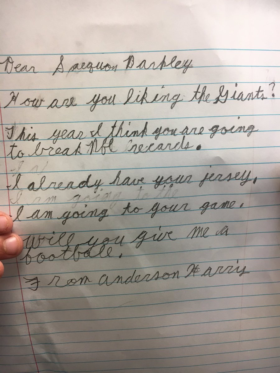 PESLowerSchool's tweet photo. @saquon One of our third graders wrote you a fan mail letter! Congrats on the game this weekend! https://t.co/9L3ywchvAC