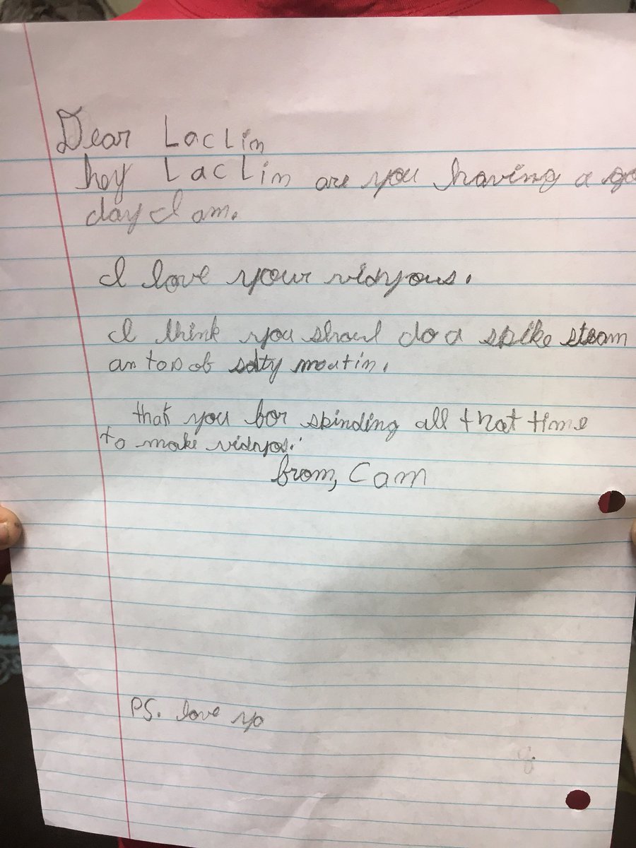 PESLowerSchool's tweet photo. @lachlan On of our third graders wrote you a fan mail letter! Enjoy! https://t.co/SzITebNPv9