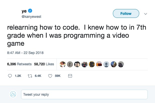 Devmtn's tweet photo. Kanye is learning to code, what about you? https://t.co/KOoGMRRbej