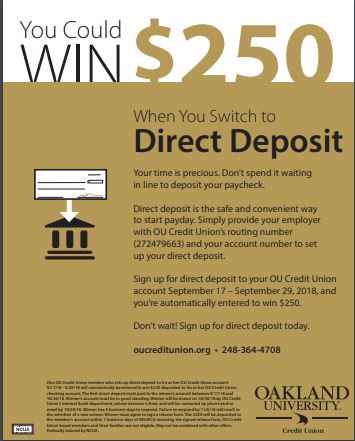 #directdeposit Don't spend your time waiting in line to deposit your paycheck. Enter to win $250 by moving your direct deposit to MSUFCU today!
