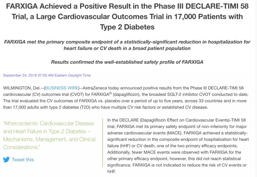 Harlan Krumholz On Twitter Remarkable Day For Cardiovascular Disease Or Rather Bad Day For Cardiovascular Dz As Another Major Trial Announces Favorable Result Declare Timi 58 Dapagliflozin For High Risk People W Diabetes Less