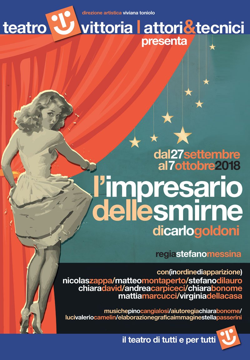Dal #27settembre al #7ottobre
L’impresario delle Smirne 
di #CarloGoldoni regia #StefanoMessina
con #NicolasZappa #MatteoMontaperto #StefanoDilauro #ChiaraDavid #AndreaCarpiceci #ChiaraBonome #MattiaMarcucci #VirginiaDellaCasa
Produzione Attori&amp;Tecnici
bit.ly/2KGMjFv