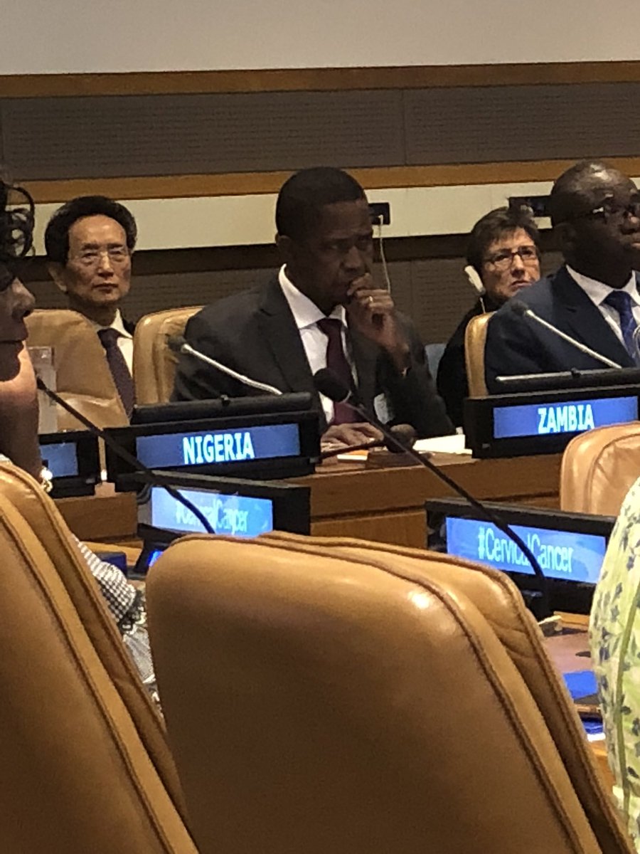 #UICC, <a href="/abtassociates/">Abt Associates</a> <a href="/acog/">ACOG</a> <a href="/GlobalHealthObj/">Global Health Objectives</a> #cervicalcancer meeting at UN General Assembly.
President of Zambia speaking on the issue of elimination of cervical cancer