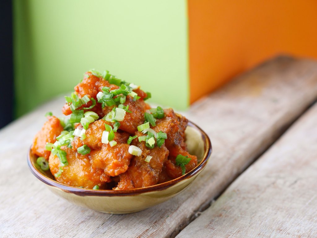 curryleafcaff's tweet photo. Sweet, sour & spicy, IndoChinese mashups don’t get tastier than this Fish Manchurian dish from our Kemptown Kitchen #curryleafcafe #kemptownkitchen #indochinesefood #fusion #indianstreetfood #glutenfree https://t.co/0U09QB4Gme