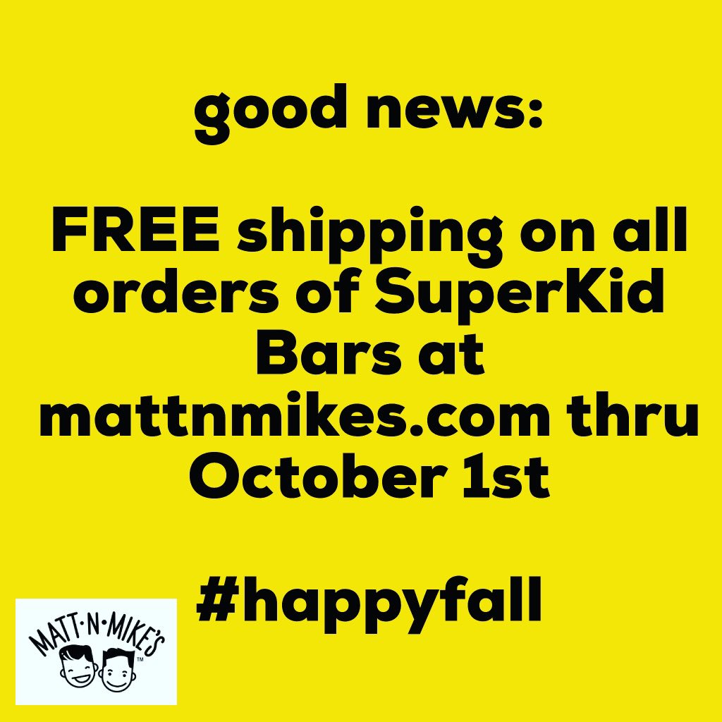 mattnmikes's tweet photo. What’s better than Fall drinks and cozy sweaters? FREE shipping on SuperKid Bars, of course. Stock up on these delicious and nutritious superfood snacks for your kids! https://t.co/2eUtqrLlmg