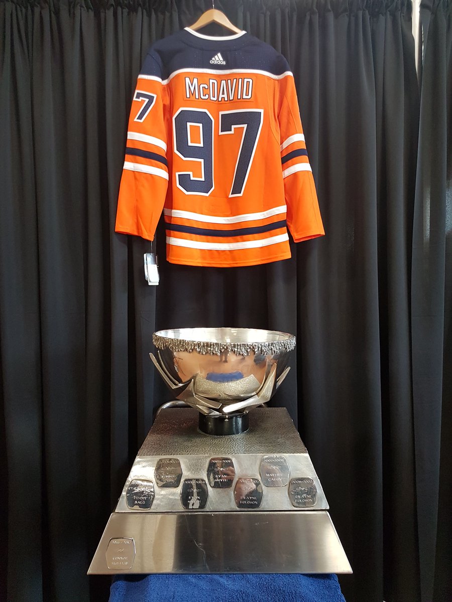 ElitePromoMark's tweet photo. We had the legendary #MolsonCup in our office last week for a shine up and new plate addition! Do you recall which #Oilers player won it for the 2017-2018 season?
#NHL #Trophys #Awards https://t.co/mAskdHK1Ua
