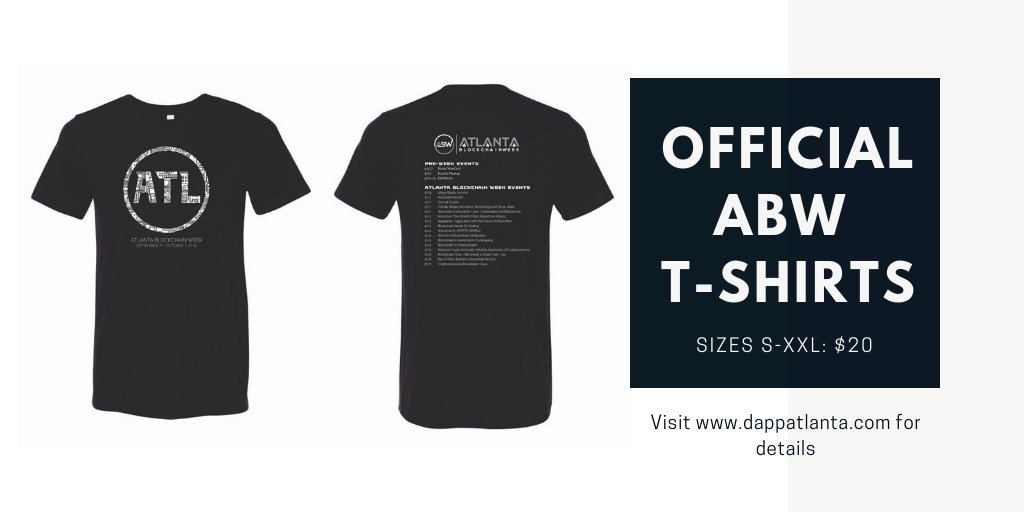 First place to get official #ATLBLOCKCHAINWEEK T-shirts will be the dApp Atlanta Summit on 9/29! 

Supplies are limited, so order today. dappatlanta.com

<a href="/atlbw/">Atlantablockchainweek</a> <a href="/wacoinda/">wacoinda.eth</a> <a href="/eth_atl/">EthAtlanta</a> <a href="/TourDeCrypto/">Tour de Crypto</a> <a href="/holochain/">Holochain</a> <a href="/Wobatl/">Women of Blockchain</a> <a href="/CryptoRitas/">CryptoRitas</a> <a href="/GramaryeMedia/">Gramarye inter Milan</a> <a href="/elastosofficial/">elastosofficial</a>