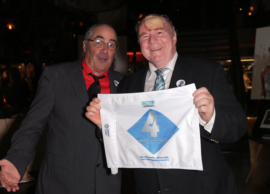 When one head & neck cancer survivor meets another, what do we do? ... We fly the flag for #GuysCancer (to whom we both owe so much). Great to meet Danny Baker at a Guy's Cancer Fundraising evening @mrestaurants_ in London last week.  #GlobalGolf4Cancer