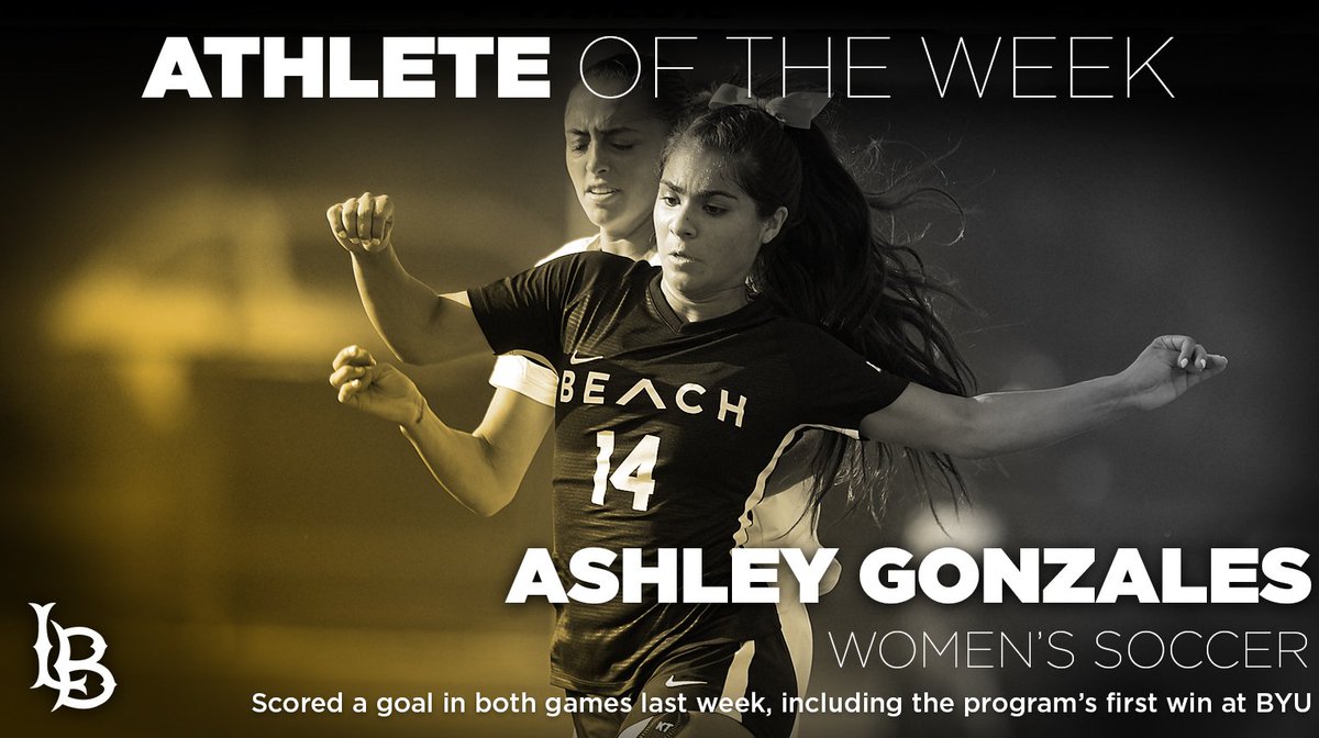 LBSUAthletics's tweet photo. Senior Ashley Gonzales of @LBSUSoccer  is our Athlete of the Week! Gonzales scored in both games for the Beach last week, including in the program's first win at BYU! Gonzales now has scored 33 times for the 🏖️which ties her with Janet Fettig for the most at LBSU. #GoBeach https://t.co/Chus6CMQyt