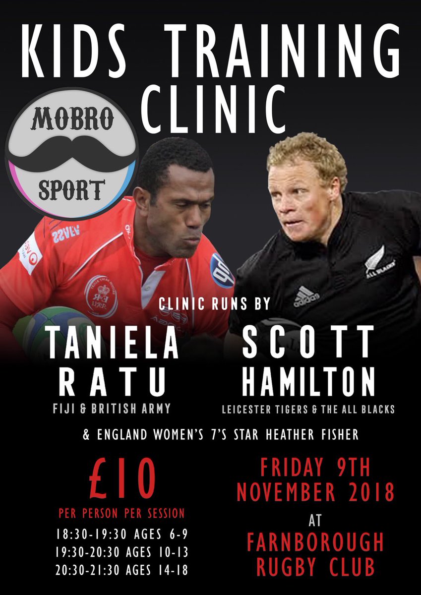 Farnborough Rugby Club (@farnboroughrufc) on Twitter photo Farnborough are very happy to welcome the world famous <a href="/MoBroRugby/">Mo Bro Rugby</a> for the kids training clinic
<a href="/armyrugbyunion/">Army Rugby Union</a> <a href="/ArmyRugbyLeague/">Army Rugby League</a> <a href="/HampshireRFU/">Hampshire RFU</a> #farnboroughrugby <a href="/EnglandRugby/">England Rugby</a> <a href="/PfiSigns/">Paul Foote Ink Ltd.</a> <a href="/Pump_Ser_Surrey/">Pump Services Surrey</a> <a href="/durhamhouse30/">Durham House</a> @stingzprowear <a href="/camberfordconst/">Camberford Con Ltd.</a> <a href="/EXN_UK/">Exclusive Networks UK</a> @lirfc Farnborough are very happy to welcome the world famous <a href="/MoBroRugby/">Mo Bro Rugby</a> for the kids training clinic
<a href="/armyrugbyunion/">Army Rugby Union</a> <a href="/ArmyRugbyLeague/">Army Rugby League</a> <a href="/HampshireRFU/">Hampshire RFU</a> #farnboroughrugby <a href="/EnglandRugby/">England Rugby</a> <a href="/PfiSigns/">Paul Foote Ink Ltd.</a> <a href="/Pump_Ser_Surrey/">Pump Services Surrey</a> <a href="/durhamhouse30/">Durham House</a> @stingzprowear <a href="/camberfordconst/">Camberford Con Ltd.</a> <a href="/EXN_UK/">Exclusive Networks UK</a> @lirfc