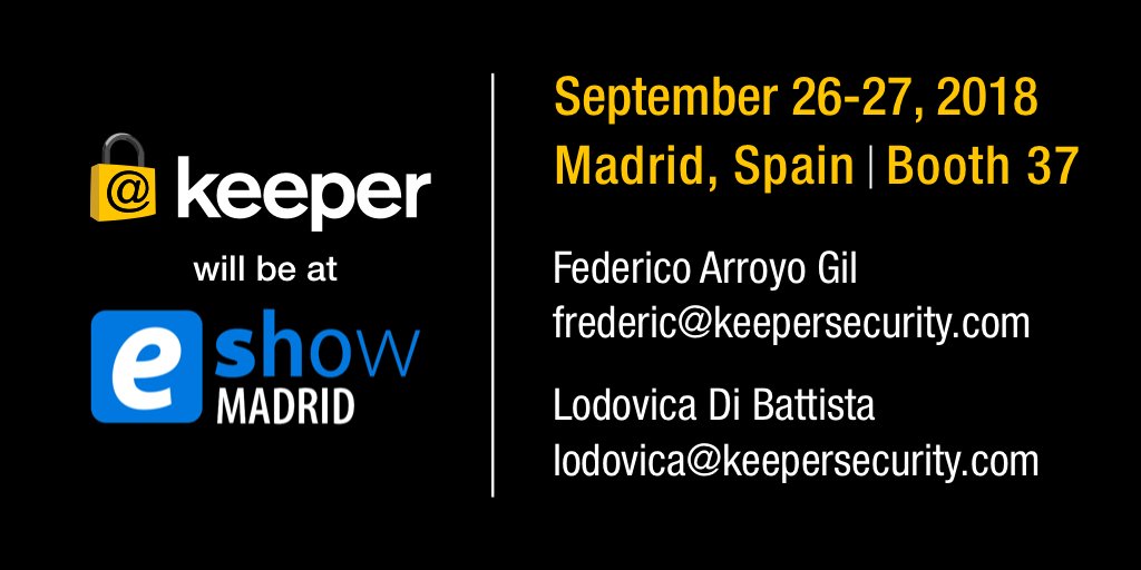 keepersecurity's tweet photo. We're only a few short days away from #eShowMAD18. Be sure to visit our team at booth 37 for tons of great giveaways and informative demos that illustrate why Keeper's the best at what it does. #passwordmanagement #cybersecurity https://t.co/52DtriTs2Z