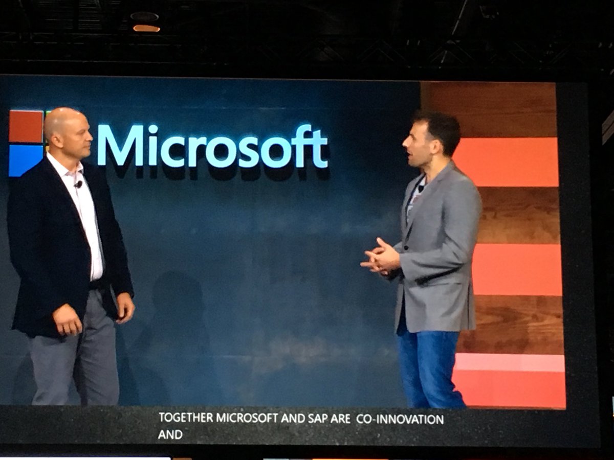 LBolanca's tweet photo. @CoreySandersWA and @ArlenShenkman live on stage at #Ignite2018, announcing co-innovation with #sap data custodian on #AzureCloud. Plus Azure is the leading platform to run #SAPHANA https://t.co/Os4F95H2cg