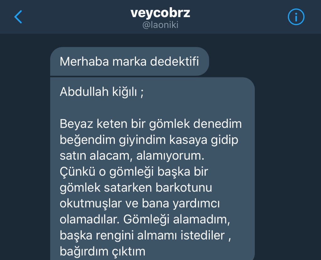 Takipçimizin bize ulaştırdığı bir şikayeti biz de sizlere aktarıyoruz. Konuyla ilgilenip dönüş yapacağınıza inanıyoruz. Saygılarımızla.. <a href="/KigiliGiyimAS/">Kiğılı</a>  <a href="/laoniki/">veycobrz</a>