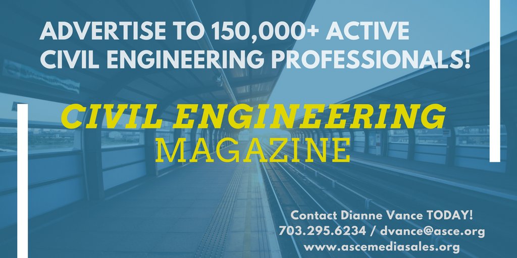 ASCEMediaSales's tweet photo. Ad submission deadline for November's issue of Civil Engineering is 10/1/18. Showcase your business to over 150,000 active industry leaders! https://t.co/fL8WD4laXh  #ASCEMediaSales #Engineering https://t.co/iqdciQ3Brb