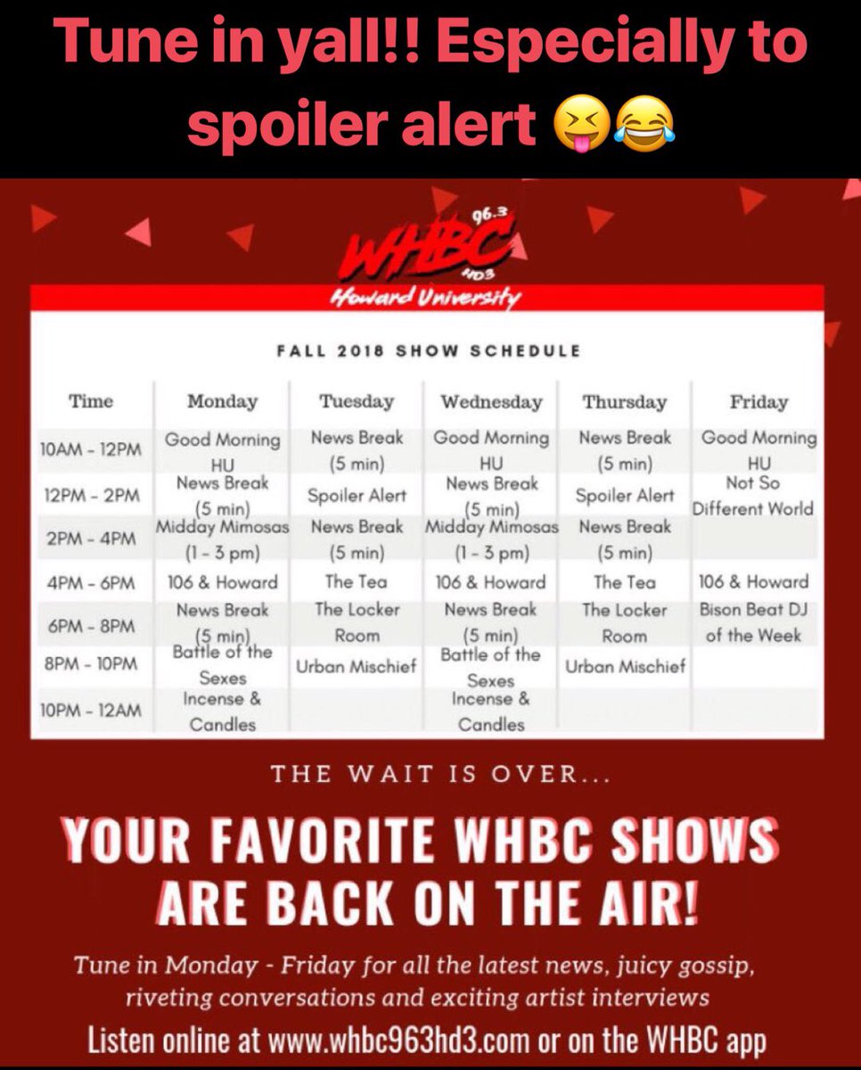 Tune in to Spoiler Alert y’all, 12-2!!🚨🚨 so proud of all of the WHBC personnel,  we gonna make this great!!! 😜 #hu22 #whbc #howardu #howardradio