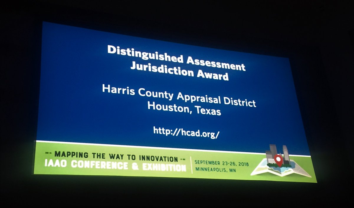 sidwellco's tweet photo. Head over to Booth 409 to learn about Sidwell's Services and Solutions from @WetzelBill during the IAAO Conference!
**Congratulations to our client, @HCAD_Info, for receiving the Distinguished Assessment Jurisdiction Award today!**
#IAAO2018 #Booth409 @IAAOHQ @Esri https://t.co/RggfTE6NRY