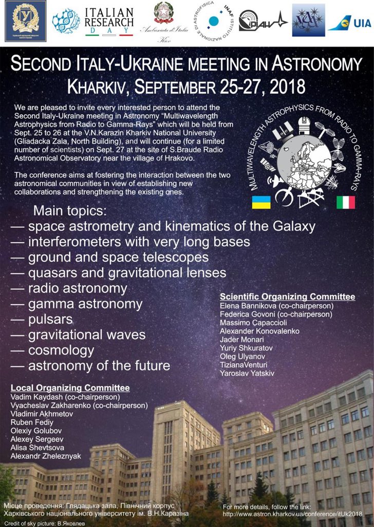 In #Kharkiv to celebrate the #ItalianResearchDay on 25-27 September with the 2nd 🇮🇹🇺🇦Meeting in Astronomy