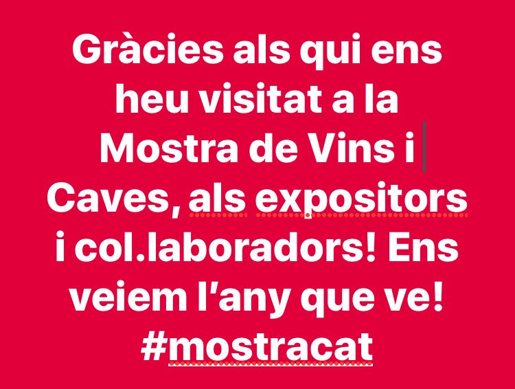 La Mostra de Vins i Caves tanca les seves portes després de 4 dies intensos al Moll de la Marina! #mostracat <a href="/incavicat/">INCAVI</a> <a href="/DOAlella/">DO Alella</a> <a href="/DOCatalunya/">DO Catalunya</a> <a href="/DOConcaBarbera/">DO Conca de Barberà</a>  <a href="/DO_CostersSegre/">DO Costers del Segre</a> <a href="/DOEmporda/">DO Empordà</a> @DOMontsant @DOPenedes <a href="/dopladebages/">DO Pla de Bages</a> <a href="/doqpriorat/">DOQ Priorat</a> <a href="/DOTarragona/">DO Tarragona</a> <a href="/doterraalta/">CRDO Terra Alta</a> <a href="/DO_Cava/">D.O. Cava</a>