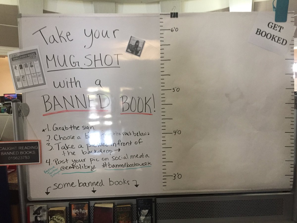 emhslibrary's tweet photo. Come get your mugshot taken with a banned book @ your EMHS Library! https://t.co/QpLiXvEY5X