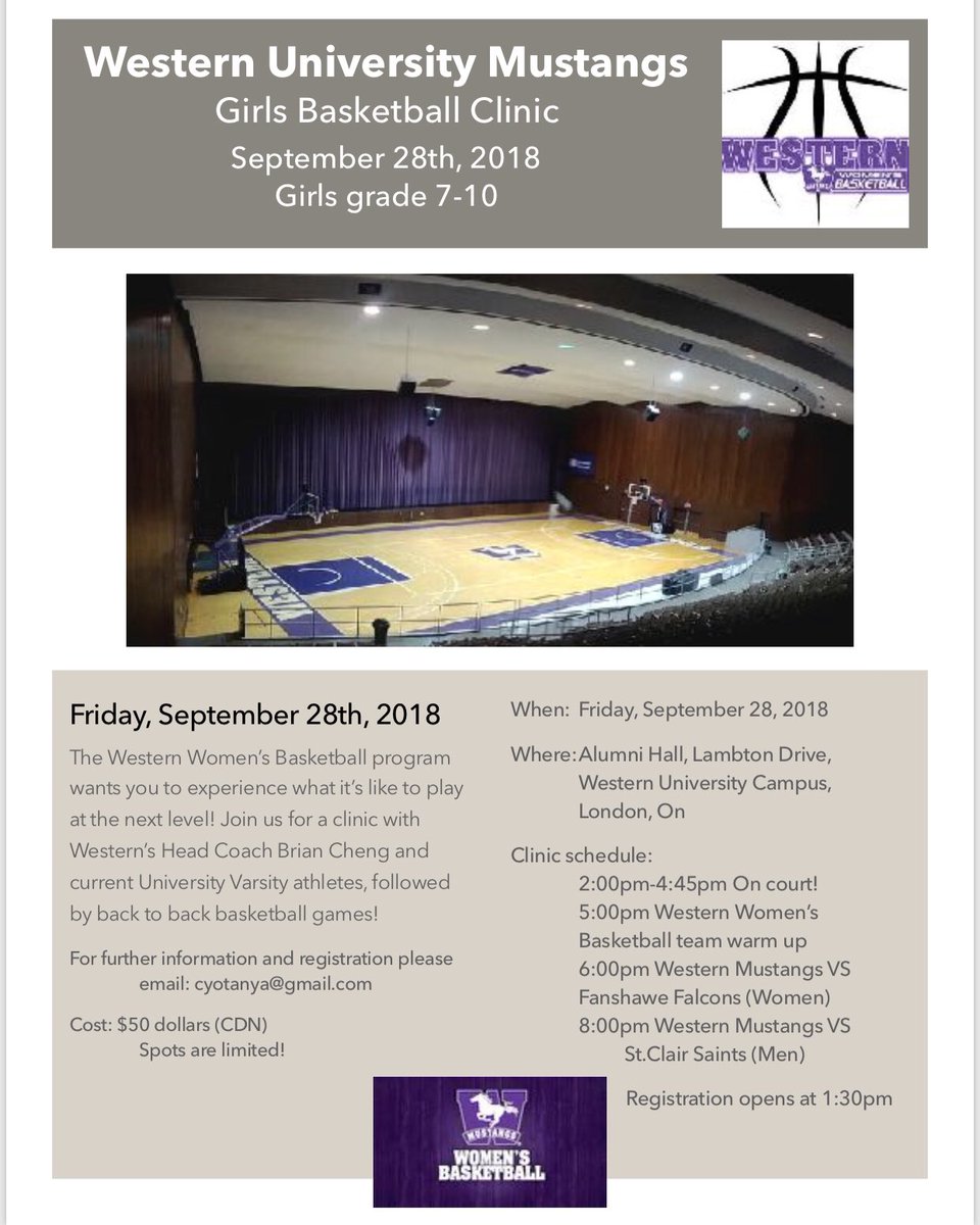 Only a few spots left to register for this Friday Western Clinic girls grades 7-10! Email western assistant coach Tanya to claim your spot!