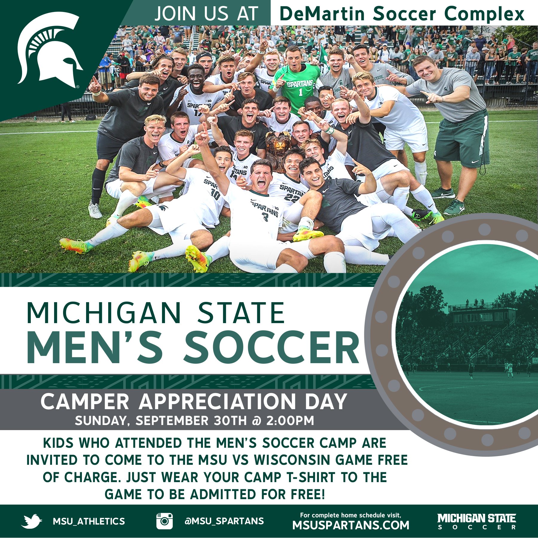 Msu Men S Soccer Sunday Is Camper Appreciation Day Did You Attend Msu Soccer Camp Wear Your Camp T Shirt Get Into The Game Vs Wisconsin On Sunday Free T Co Tf37lt9xpr Msu Men S Soccer Sunday Is Camper Appreciation Day Did You Attend Msu Soccer Camp Wear Your Camp T Shirt Get Into The Game Vs Wisconsin On Sunday Free T Co Tf37lt9xpr
