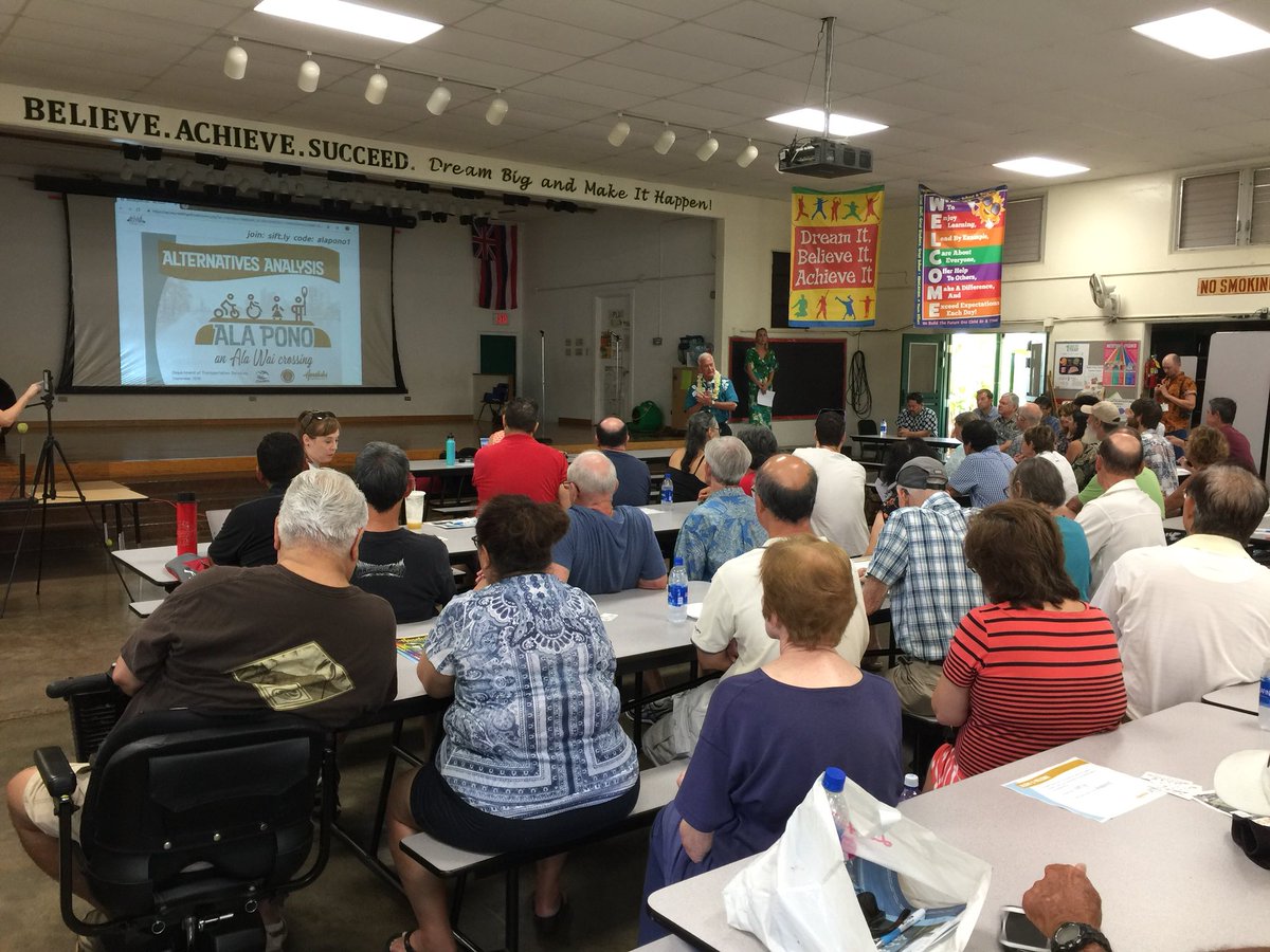 MayorKirkHNL's tweet photo. Thank you to all who shared thoughts on the proposed Ala Wai pedestrian bridge. For more information about the project and to share your input, come to the meeting tonight at 6:30 p.m. at Ala Wai Elem. cafeteria. #AlaPono
More info: https://t.co/7Bt3Ldsnn5 https://t.co/CJ8sbfbsLw