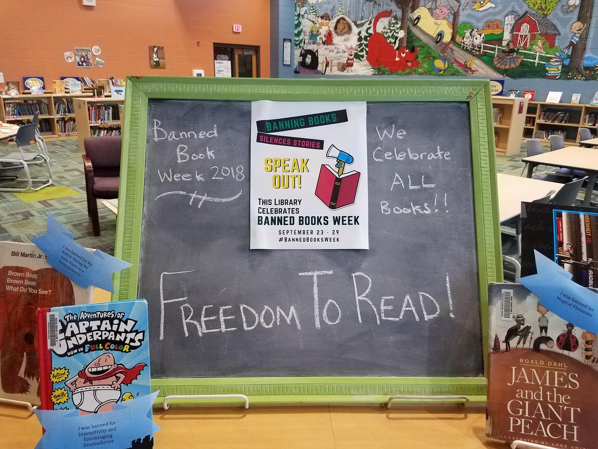 library_rh's tweet photo. Banned Books Week 2018 is September 23-29. It brings together the entire book community (librarians, booksellers, publishers, journalists, teachers, and readers of all types) in shared support of the freedom to seek and to express ideas! https://t.co/yPTLEn8KvM