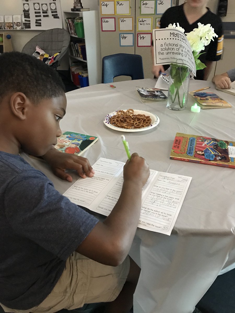 Zambo4th's tweet photo. Fourth graders had a “Book Tasting” to analyze author’s purpose and to discover what genres they are interested in reading! 📚#wegienkawildcat #whyWBSD https://t.co/d6WXFohKEu