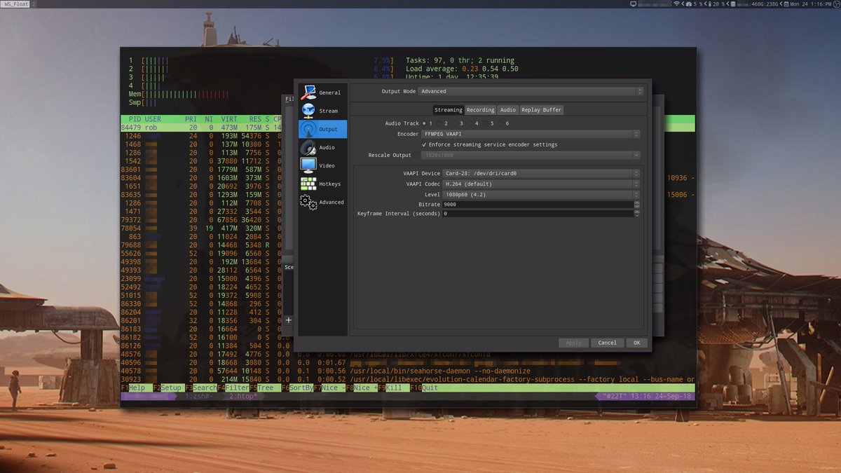 net_error's tweet photo. So hardware #vaapi works on #FreeBSD with #OBS. #RX460 https://t.co/V3YRYXj72o