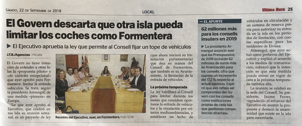 ToniDeudero's tweet photo. En Govern del Pacte aprueba que en Formentera se limite el acceso de coches.
Una decisión de calado a nivel de movilidad y sin embargo el Plan Sectorial de Movilidad que pretende aprobar el #Pacte no le dedica ni una línea a este tema.
#PuesNada #QuedeDicho #EsMarcaPacte https://t.co/qviMSQSTzv