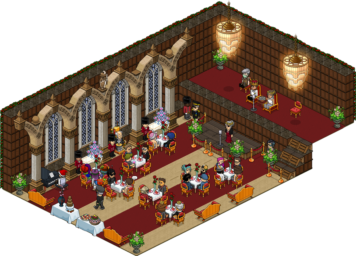 UKGovHabbo's tweet photo. ICYMI: Personnel and Distinguished Guests were invited to the Royal Ball hosted by the Royal Family &amp; Prime Minister.

The night was full of speeches and medal appointments with a little game of STAB at the end, the RF and PM are thankful for your attendance! #Habbo #HabboUK https://t.co/unb36iebym