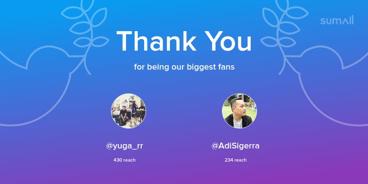 Our biggest fans this week: <a href="/yuga_rr/">Save Cucutik</a>, <a href="/AdiSigerra/">Adi Sigerra</a>. Thank you! via sumall.com/thankyou?utm_s…