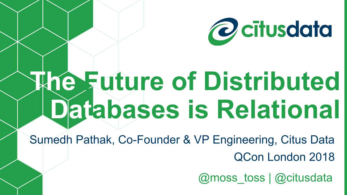 InfoQ's tweet image. .@moss_toss  , co-founder and the VP of Engineering at @citusdata,  talks about his team’s journey to create a more modern #relationaldatabase. bit.ly/2N2Qrhk