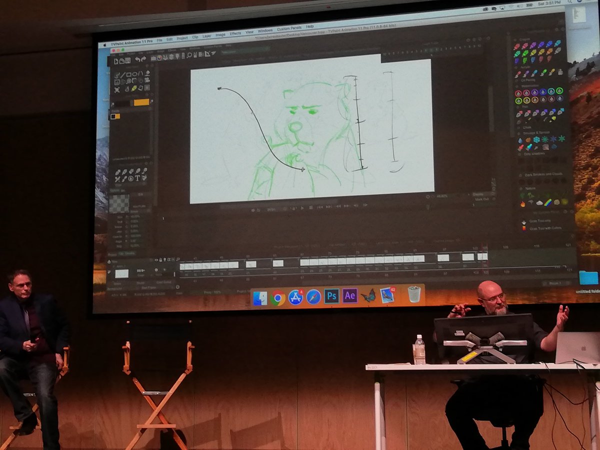 tinylilsandra's tweet image. One quick snap of an uber inspiring day with James Baxter, as we watched him animate a scene start to finish all the while answering audience questions. #AnimationHeros #AnimationLegends #ICantBelieveHowLuckyIAm #AnimClass #LevelUp #HesAmazing #JamesBaxter #EmilyCarr