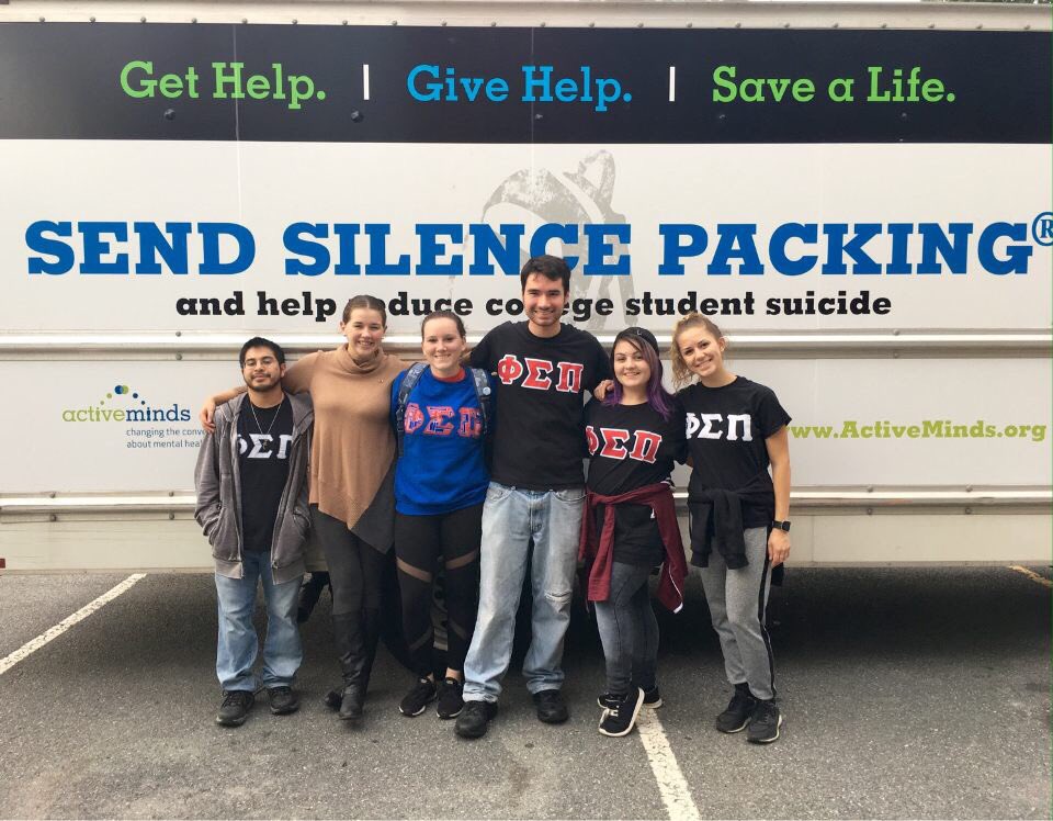 ESUPhiSigmaPi's tweet photo. Thank you to our brothers who went and helped with this amazing event today. Together, we can Send Silence Packing 💜💛 #activeminds #phisigmapi #esu https://t.co/Y5QCe1Mynk