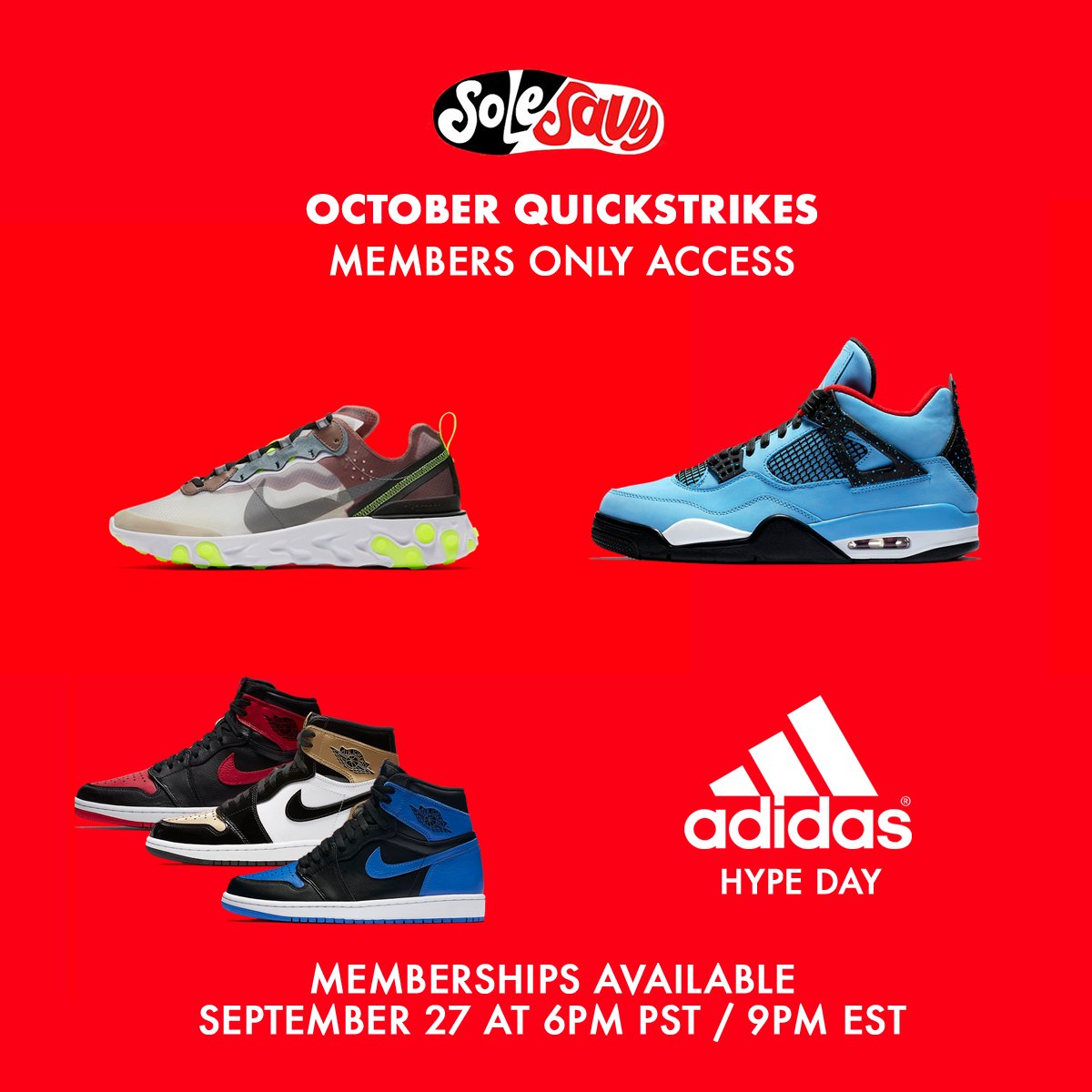 SoleSavy's tweet photo. Our next membership opening is this Thursday at 6PM PST / 9PM EST in limited quantities.

Membership Features: https://t.co/qOut3wHedz. 
Pricing: https://t.co/vq7LFNmv6W
Testimonials: https://t.co/r9kHrAA4dL

Pictured below is our confirmed October Quickstrike's for members only! https://t.co/t4wc4mp5zq