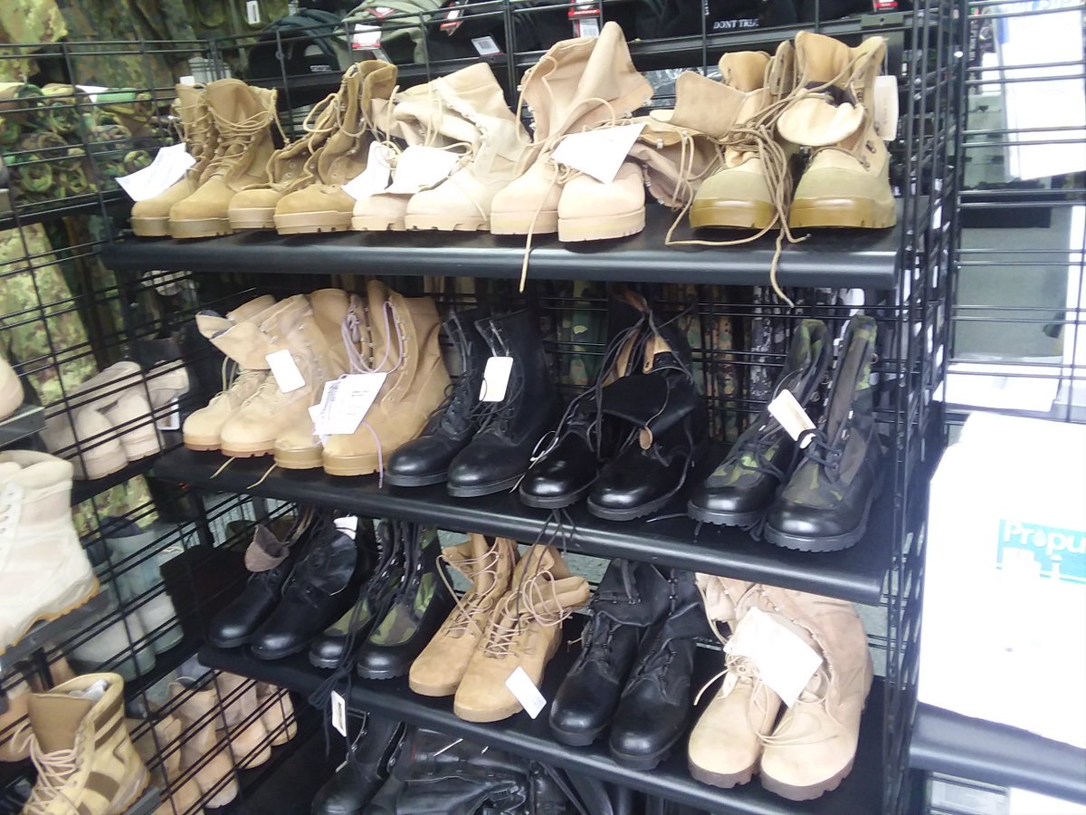 SURPLUSonX's tweet photo. NEW SHIPMENT -- US Military New AND Used Boots sizes 4 through 14 at Surplus Provisions in Cranston!
#militaryboot #militaryboots #militarygear #military #tacticalboot #leatherboot #tacticalgear #shoplocal https://t.co/7kTfintv9Z