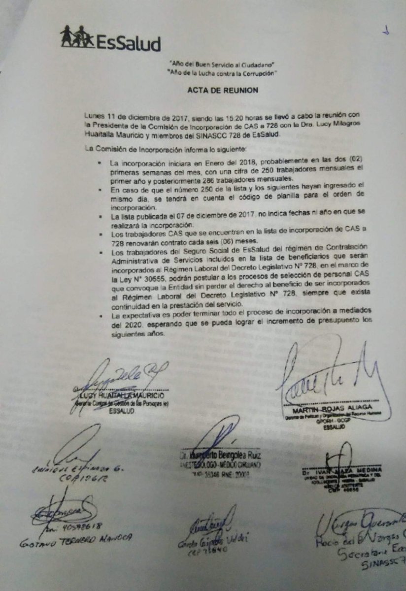 henry8aperu's tweet photo. @FioreMolinelli confiamos en usted y en el #consejodirectivo @EsSaludPeru para que incluyan en el  presupuesto 2019, el pase de 286 @Cas_a_728 según lo considerado en el acta de reunión 11/12/17. @cgt_peru @CtpPeru @larepublica_pe https://t.co/EkswWFUzvi