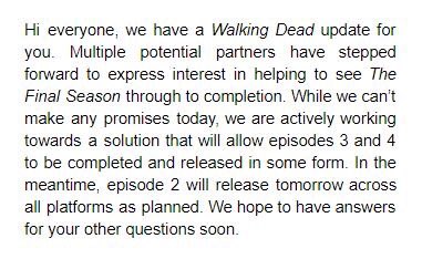 Comunicado da Telltale sobre The Walking Dead