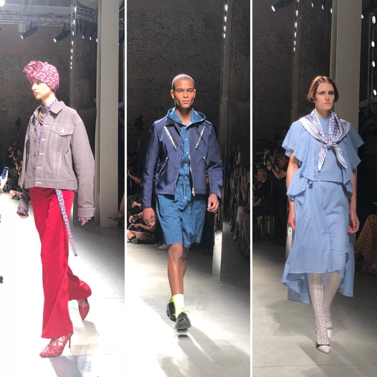 Moda FH | Las últimas pasarelas de la #MFW las vemos junto a #TendencieraenMFW 🇮🇹  #AtsushiNakashima Espíritu seventy en prendas para hombre y mujeres fue la propuesta que ofreció maxi vestidos pantalones de cintura alta para ellas y ellos, y estampas bohemias #RevistaFHenMFW