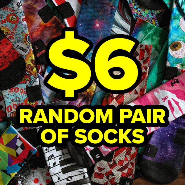 $6. One random pair of your favorite socks. Get yours while supplies last at HoopSwagg.com/random!