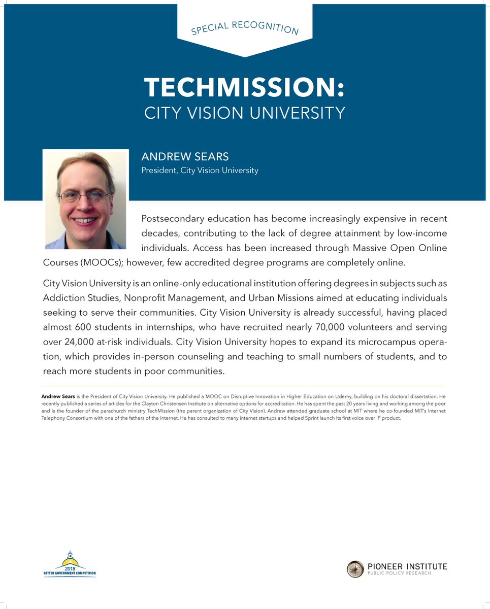 PioneerBoston's tweet image. Our next special recognition award winner is @city_vision_edu which offers #HigherEducation to low-income adults who normally can&apos;t pursue #AdvancedDegrees. Grads are trained to confront #addiction, manage #nonprofits, and start #businesses in their own struggling communities.
