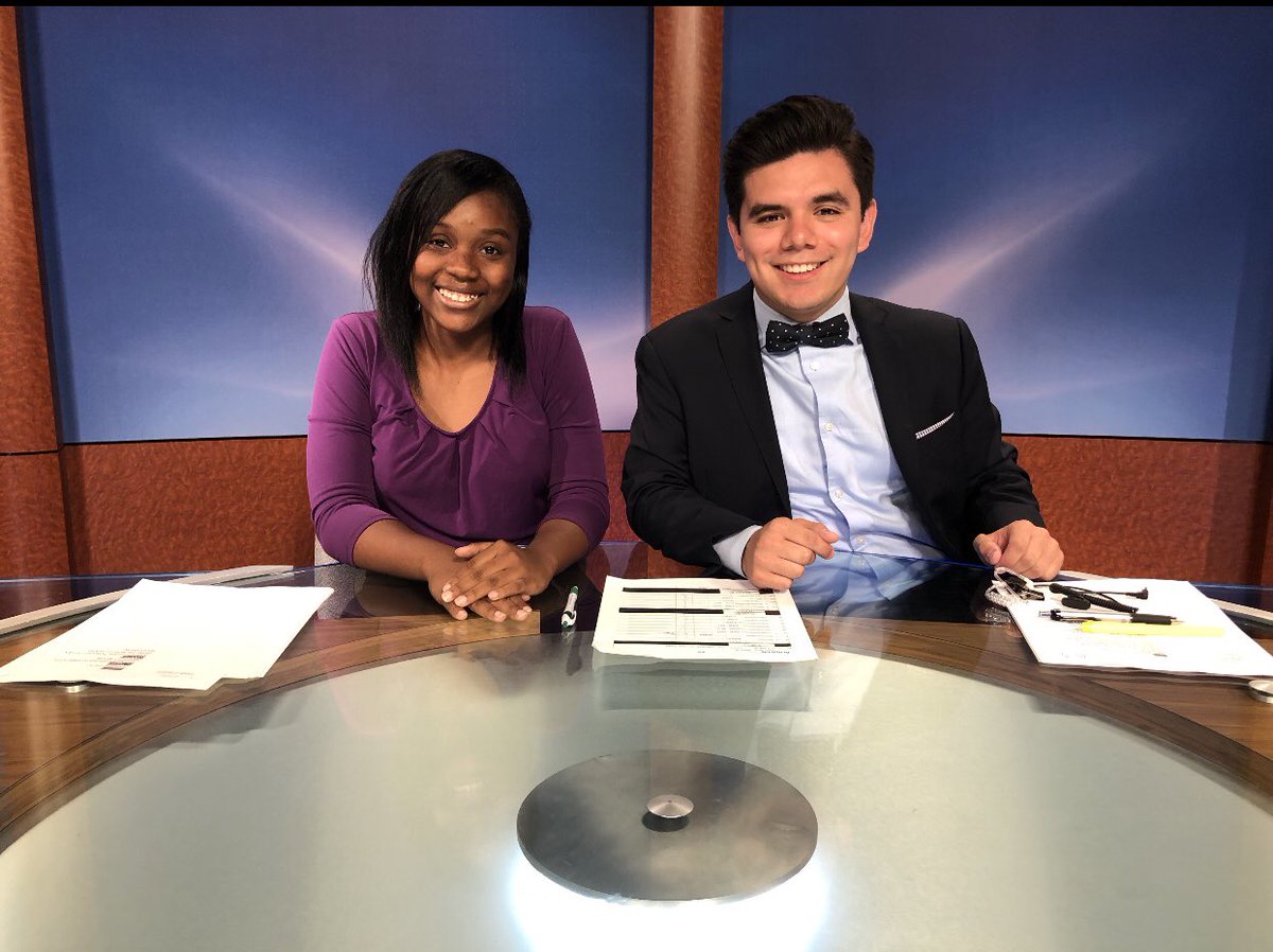 LyleMultimedia's tweet photo. One my media mentees, @babycyd15, hard at work! Shared this picture of her co-Anchoring the news earlier today for @ntTV_News! Very proud of her!! #BlackGirlsRock #JournoLife #ProudMentor #UNT #NTDaily https://t.co/1v8zjibHHU