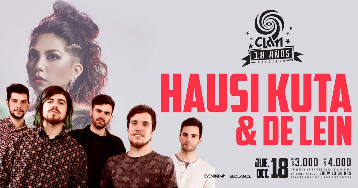 bravoxlosperros's tweet photo. Llegó la primavera y también los shows! @DELEINmusic estará abriendo la noche de los tremendos @hausikuta en @BarElClan! Guarden el 10/10, pre ventas ya disponibles en @eventrid y ticket@elclan.cl #delein #hausikuta #musicachilena https://t.co/QMwRZyf6To