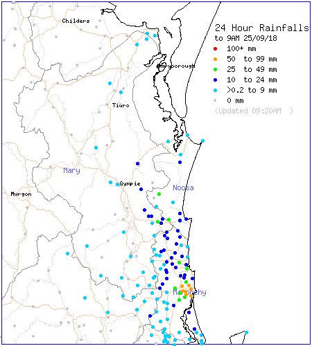 BOM_Qld's tweet photo. A coastal trough combined with a moist onshore flow resulted in some significant rainfall totals overnight around parts of the Sunshine Coast. Pelican Waters recorded the highest total to 9am, with 85 mm in the gauge. Check radar here: https://t.co/azy02he6OZ https://t.co/5bEHwFW3xT