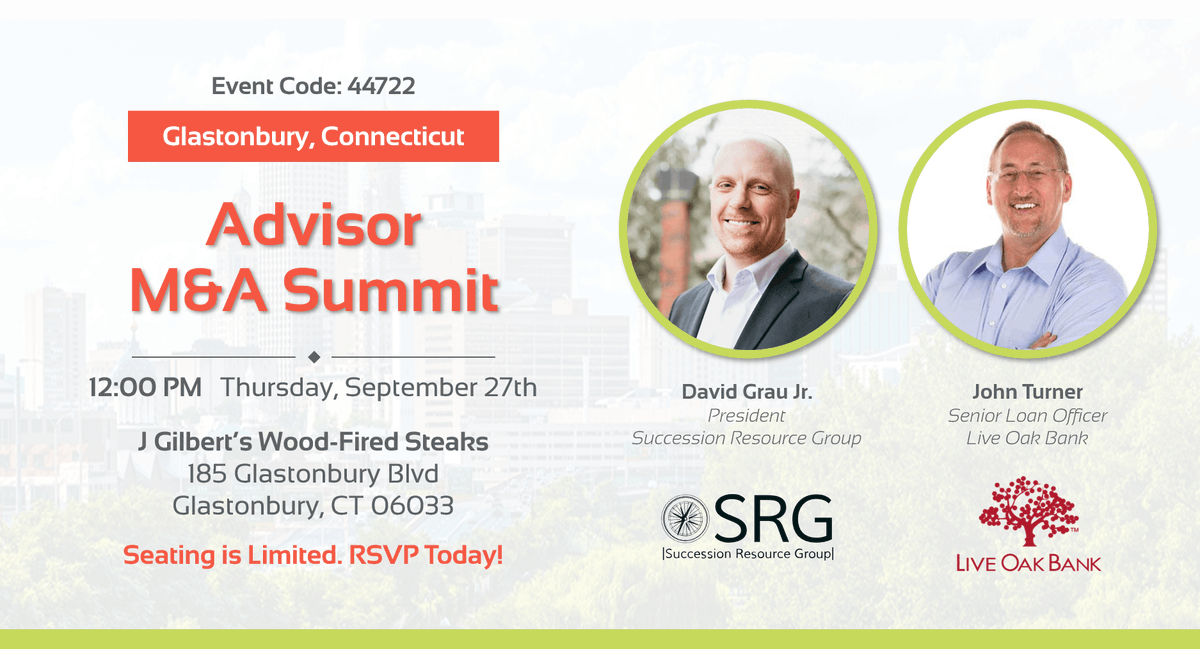 SuccessionRG's tweet photo. We are 3 days away from our M&amp;A workshop in Glastonbury, Connecticut, to talk about buying or selling a financial services practice. RSVP to join us at https://t.co/CEoEVfktgb.
#registeredrep #advisors #buying #selling #mergersandacquisitions https://t.co/OD7xcNa7bP