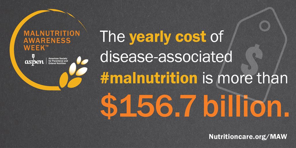 Did you know? Every 60 seconds, 10 hospitalized patients go undiagnosed with malnutrition. Learn more during Malnutrition Awareness Week, Sept 24-28, 2018 buff.ly/2OdpDyJ
