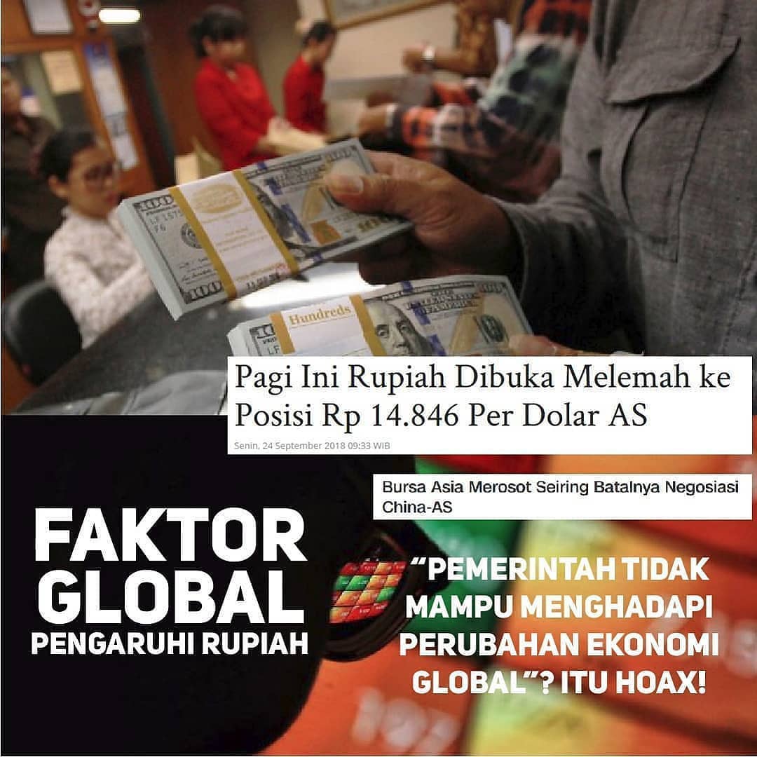 Jangan mudah percaya opini sepihak tentang pemerintah tidak mampu menghadapi perubahan ekonomi global namun karena AS-China tetap mengambil kebijakan kontradiktif dan batalnya AS-China melakukan negoisasi maka dampak tersebut tudak dapat dihindari. #NilaiTukarRupiah #JokowiLagi