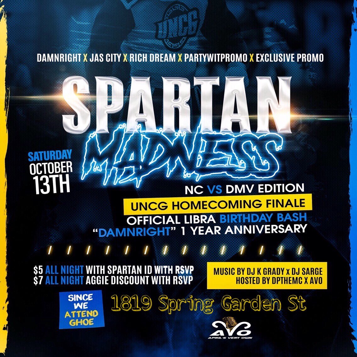 ThatDamnAvo's tweet photo. An #ExclusivePromo Event For #UNCGHOCO! Come #PartyWitPromo & Be Apart Of A #RichDream Event Saturday October 13th! Heard #JasCity Gon’ Be There? #DamnRight‼️
🔊: @DJKGRADY_JC x @DjSarge919
🎤: @DPtheMC x @Avo_1994
All Libras Hit Up @_KingRighteous For Special Info https://t.co/3HDGjkz3LA