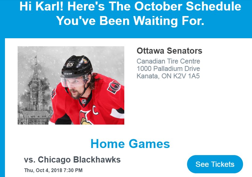 I rec'd this today from the Ottawa Senators via email.  Wait till the sales team finds out that EK65 has been traded away!